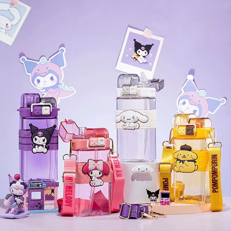 Sanrio น่ารักการ์ตูนถ้วยน้ำ BPA Free 580ml ถ้วย Tritan ความจุขนาดใหญ่น่ารัก Kuromi Cinnamoroll ขวดน้ำอะนิเมะนักเรียนถ้วยน้ำพกพา