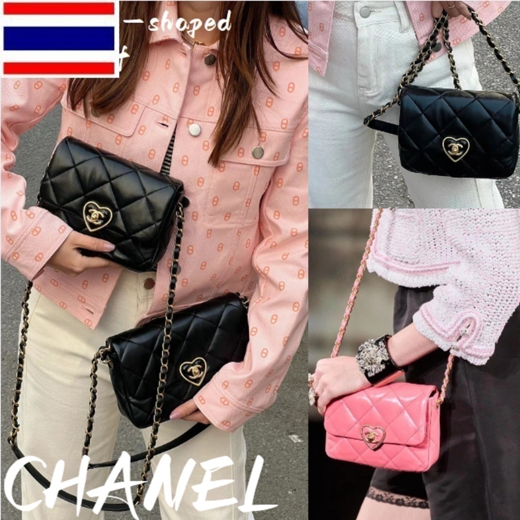 2023 New ชาแนล Chanel 23s หัวเข็มขัดหัวใจ / หนังลูกแกะ กระเป๋าสะพายข้าง กระเป๋าสะพายโซ่ AN7E