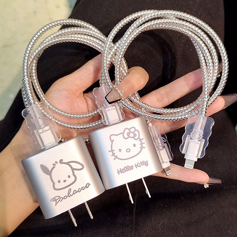 20w การ์ตูนน่ารัก สีเงิน ตัวป้องกันสายชาร์จ ป้องกันการแตกหัก ตัวป้องกัน ที่ชาร์จ เคส สําหรับ IP 20w ที่ชาร์จ