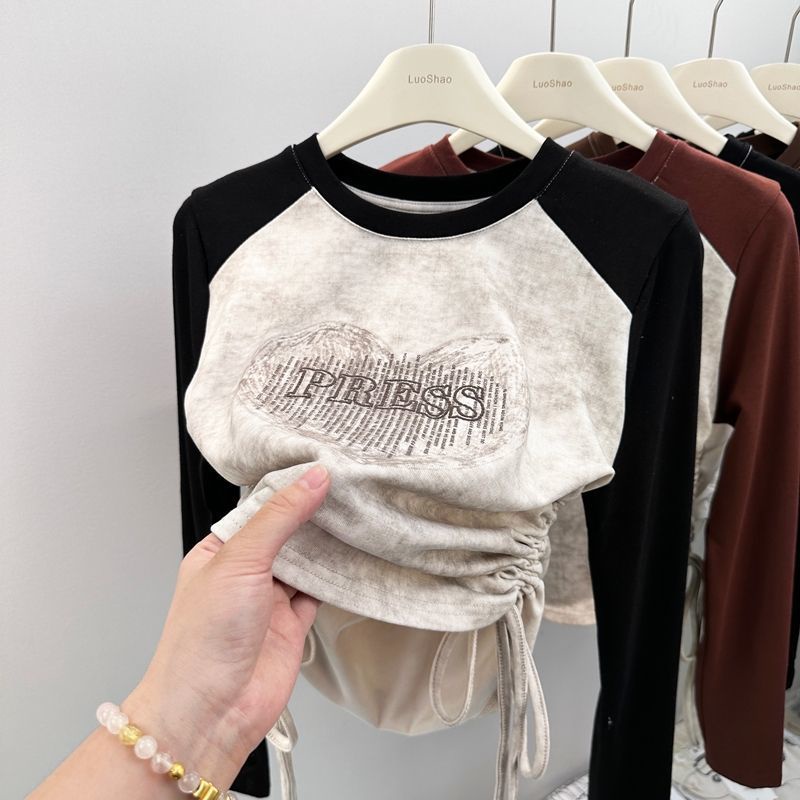 เสื้อยืดแขนยาวลําลอง ผ้าฝ้ายแท้ พิมพ์ลายตัวอักษร แฟชั่นฤดูใบไม้ผลิ และฤดูใบไม้ร่วง สําหรับเด็กผู้หญิง