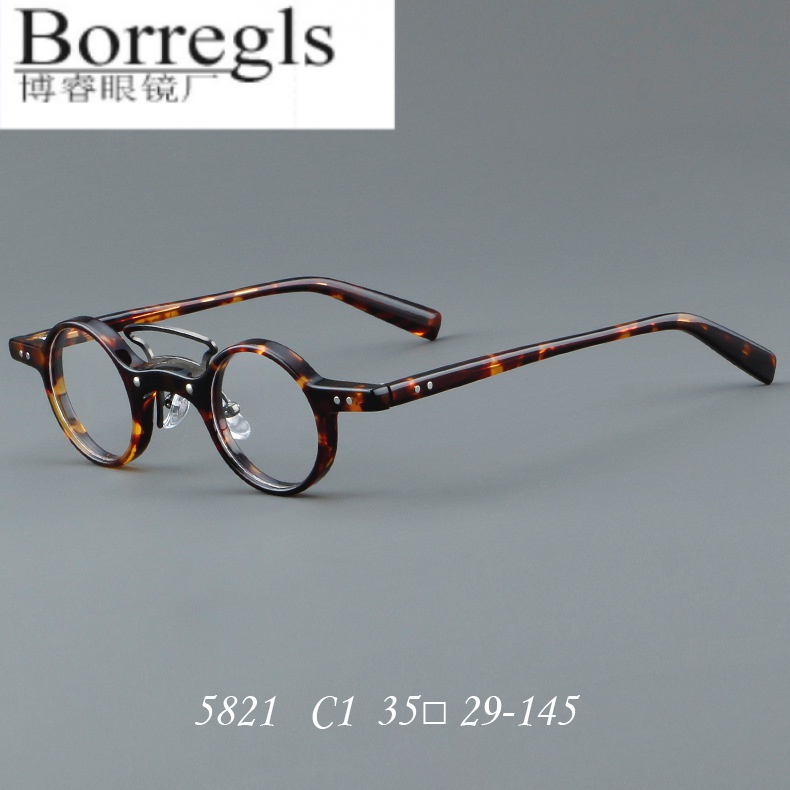 สไตล์ใหม่แว่นตาแผ่นกรอบย้อนยุคสไตล์ญี่ปุ่นกรอบกลมเล็ก 5821 แสงธรรมดา