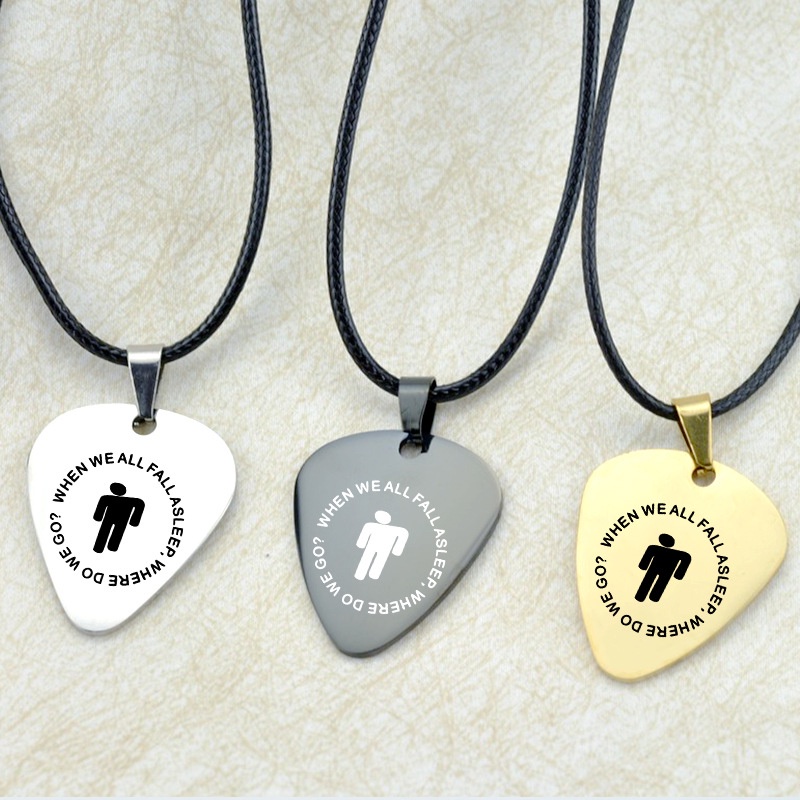 Billie Eilish Logo Guitar Pick Necklace จี้สแตนเลส