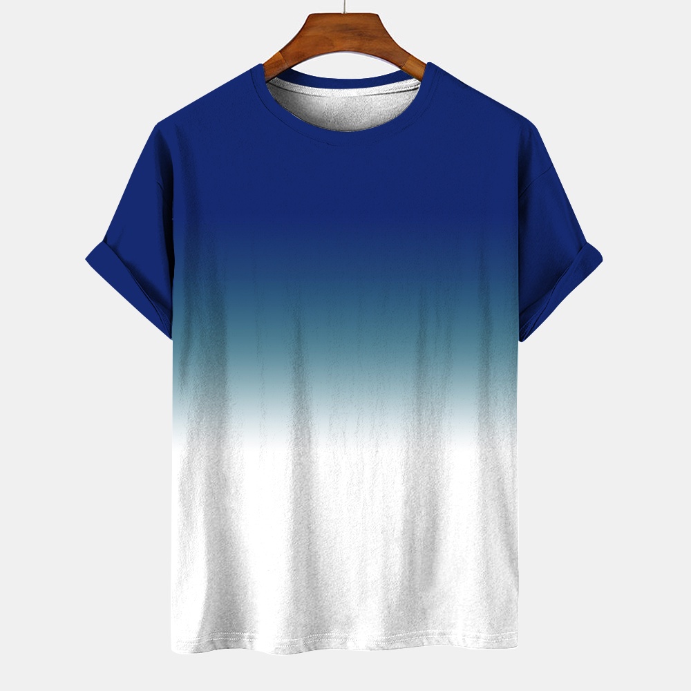เสื้อยืดผู้ชายที่เรียบง่ายไล่โทนสีพิมพ์ใหม่ถนนแขนสั้นเสื้อหลวมขนาดใหญ่ทุกวันสบายๆด้านบน โอ-คอเสื้อผ้าผู้ชาย
