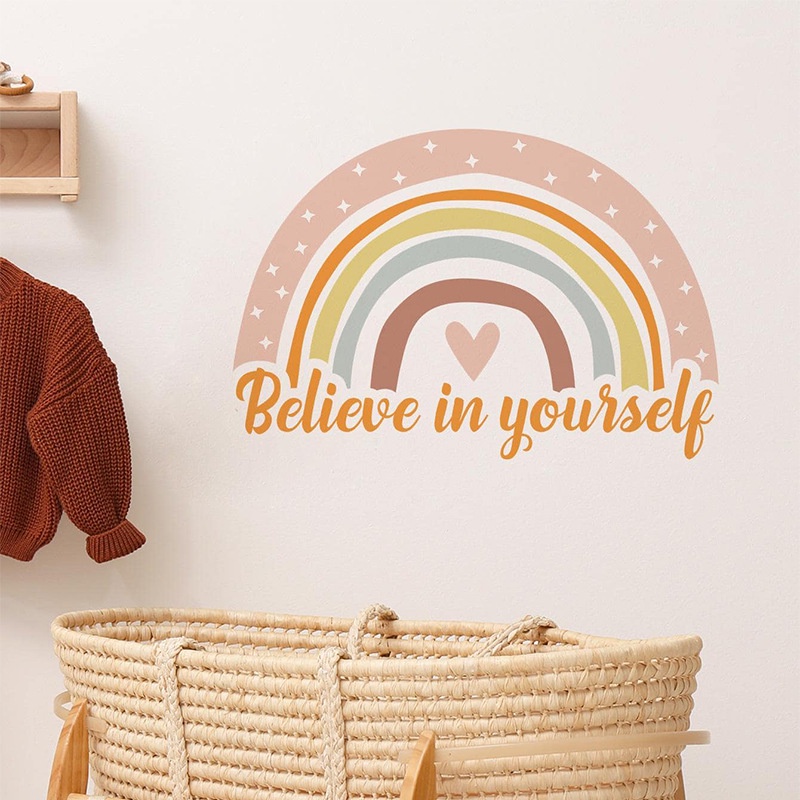 สโลแกนภาษาอังกฤษสีรุ้งbeeve in Yourself ห้องนั่งเล่นระเบียงพื้นหลังสติ๊กเกอร์ตกแต่งผนัง