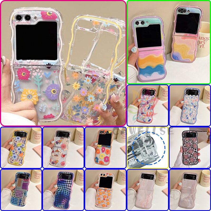 SAMSUNG ความงามรูปแบบดอกไม้พิมพ์คลื่นหยิกนุ่มtpuซิลิโคนปลอกsamsung Galaxy Z Flip 5 Flip 6 Flip 4 Wav