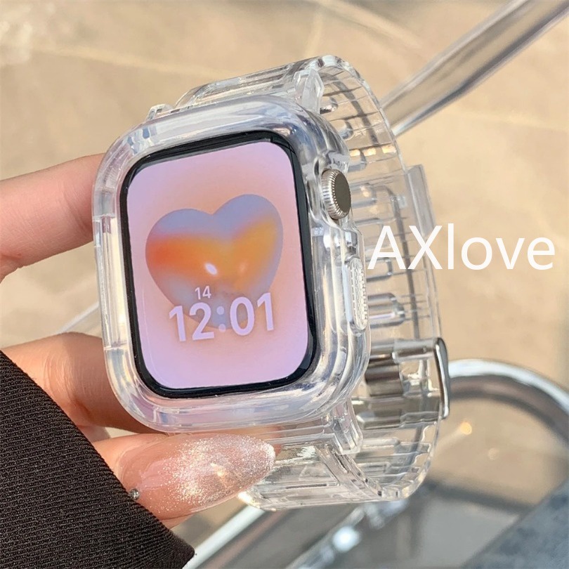สายนาฬิกาข้อมือ แบบใส พร้อมเคส สําหรับ Apple Watch Ultra 2 49 มม. Series 9 44/45/41/40/42 มม. 38 มม. iWatch 8 7 6 SE 5 4 3 1 SE Correa