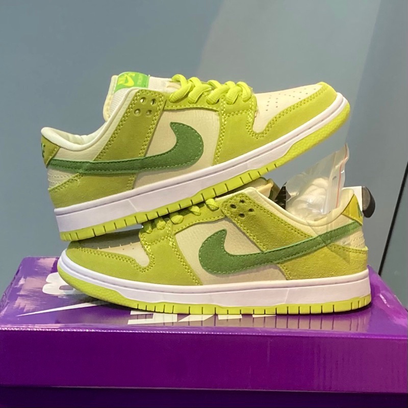 Nike SB dunk Low Green Apple พร้อมลูกไม้เสริม สําหรับคู่รักโดย Xian kicks