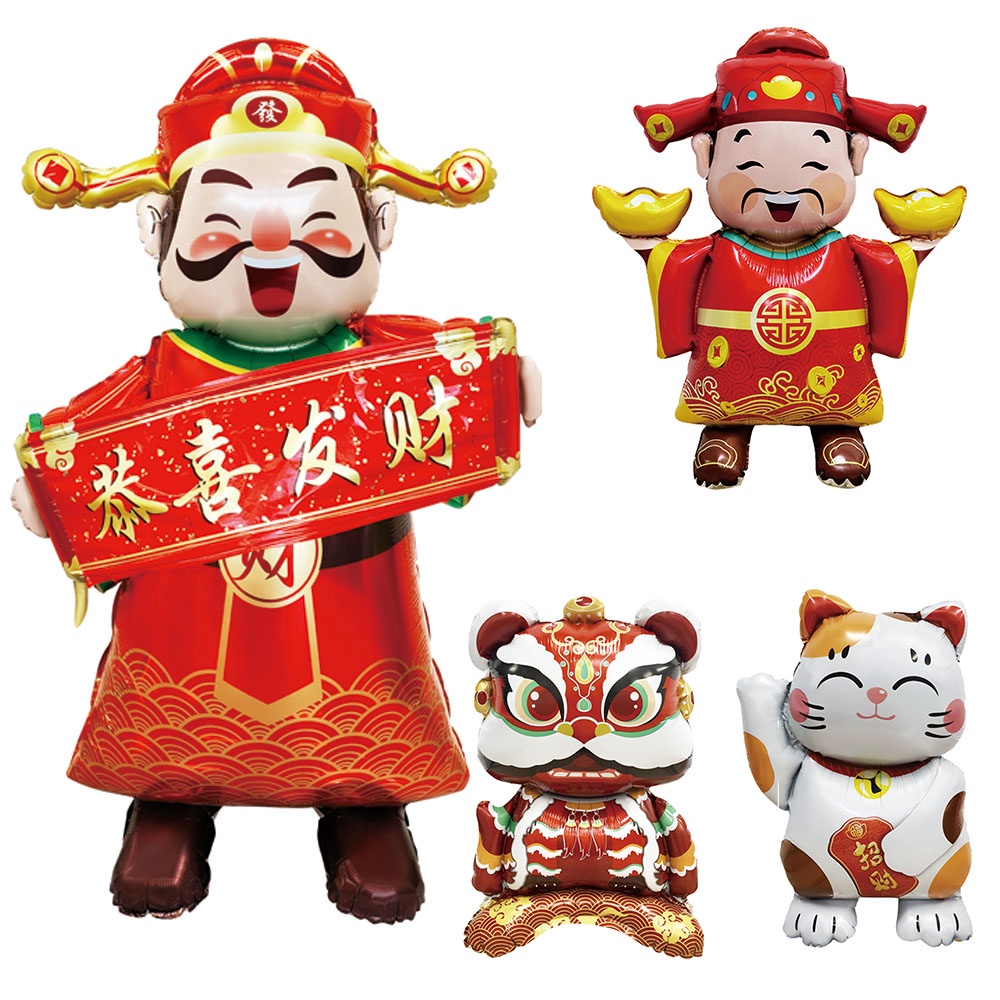 2025 CNY วันปีใหม่ตรุษจีนอุปกรณ์ตกแต่งลูกโป่งภาพ 4D สามมิติยืนขนาดใหญ่เทพเจ้าแห่งโชคลาภสิงโตลูกโป่งการ์ตูน