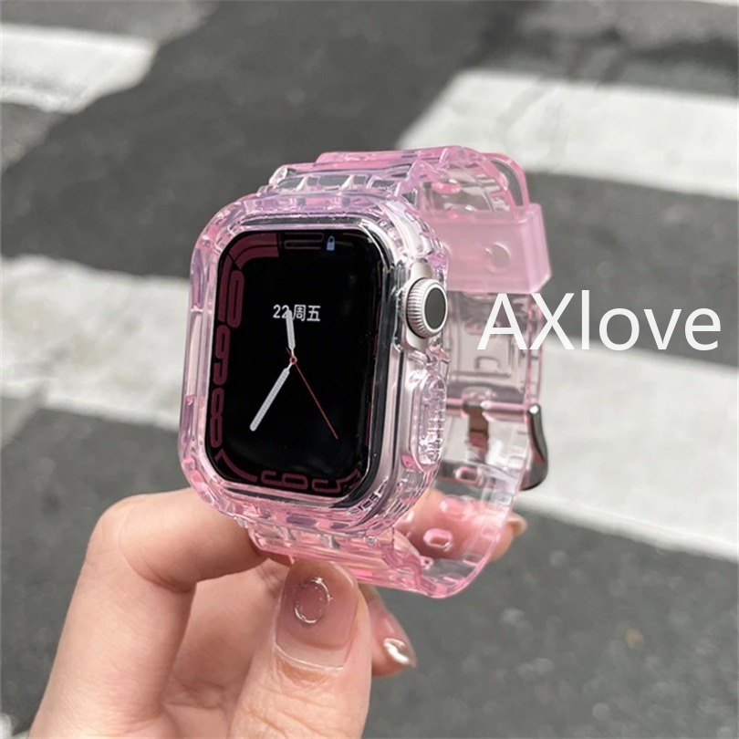 สายนาฬิกาข้อมือพลาสติก TPU ใส พร้อมเคส สําหรับ Apple Watch Series 9/Ultra 2/8/7/SE/6/5/4/3/8 ขนาด 49/45/44/42/41/40 มม. iwatch
