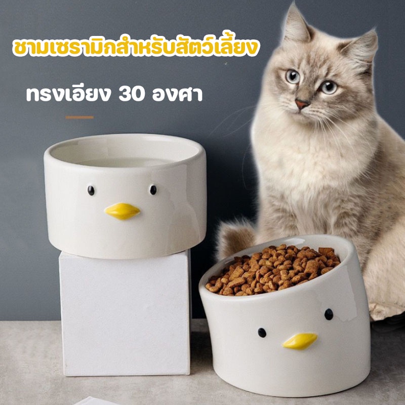 พร้อมส่ง ชามสัตว์เลี้ยง เจี๊ยบน่ารัก ทรงเอียง 30 องศา ามข้าวแมว อาหารสุนัข