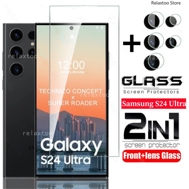 2in1 ฟิล์มกระจกนิรภัยกันรอยหน้าจอ แบบเต็มจอ HD สําหรับ Samsung Galaxy S24 Ultra Plus FE S24+ S24Ultra S24Plus S24FE 5G