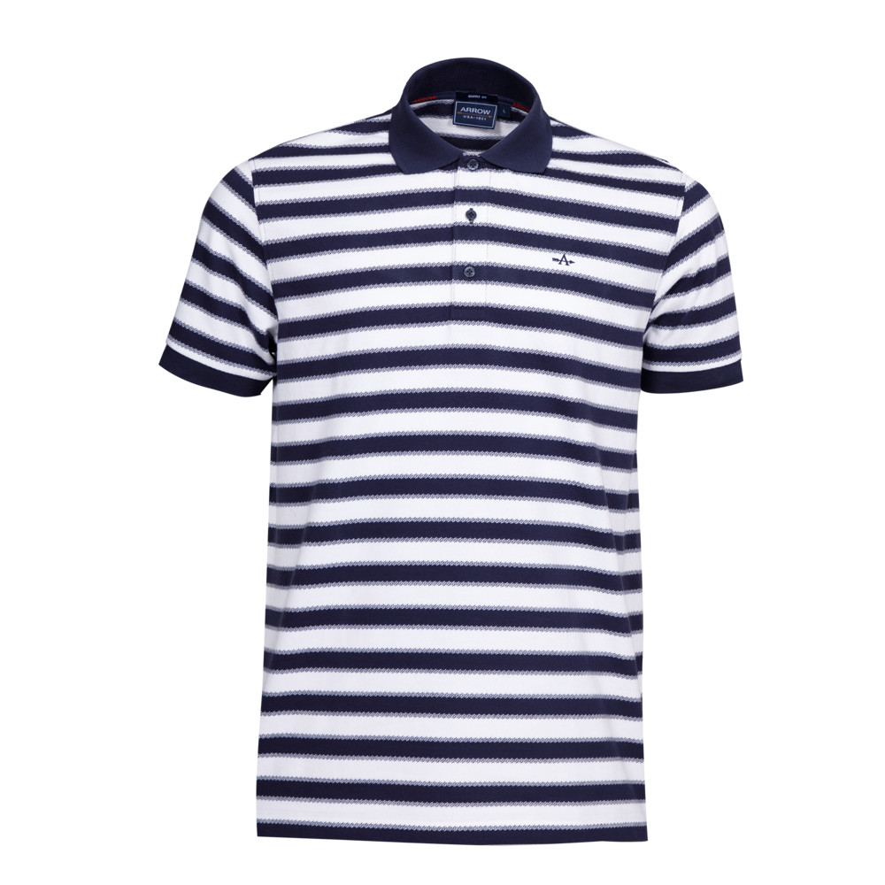 ARROW STRIPED POLO เสื้อโปโล ผ้าลายทาง สีขาวกรม ทรง Smart MPCM219-NV