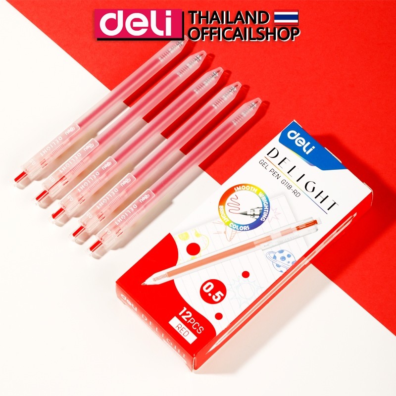 ปากกาเจลสีแดง Deli รุ่น G118 0.5mm (แพ็ค 1 แท่ง) ปากกา อุปกรณ์การเรียน เครื่องเขียน ปากกาเจลราคาถูก