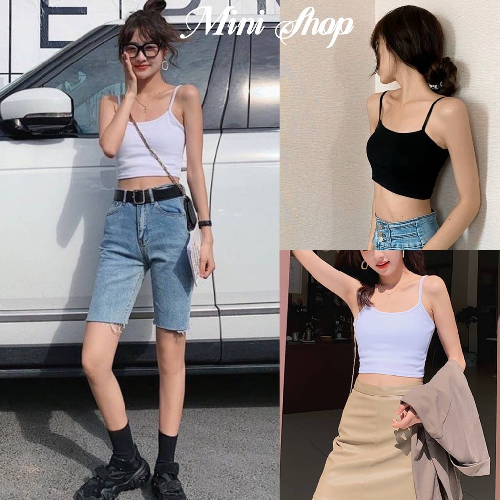 Mini shop🌸พร้อมส่ง🌸(YP-2) เสื้อสายเดี่ยวทรงครอปสั้น ผ้านุ่มนิ่มใส่สบายเนื้อผ้าดีมาก มี2สี