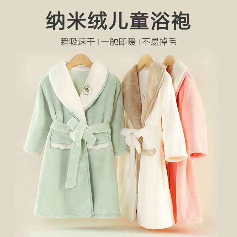 Xuwenj Spike ผมตรงเด็กฤดูใบไม้ร่วงฤดูหนาว Nightgown ดูดซับน้ํา Quick-Drying เสื้อคลุมอาบน้ําขนาดกลางขนาดใหญ่เด็ก Warm เสื้อคลุมอาบน้ําชายหญิง Sleeved Coral ขนแกะผ้าเช็ดตัวร้อนสไตล์