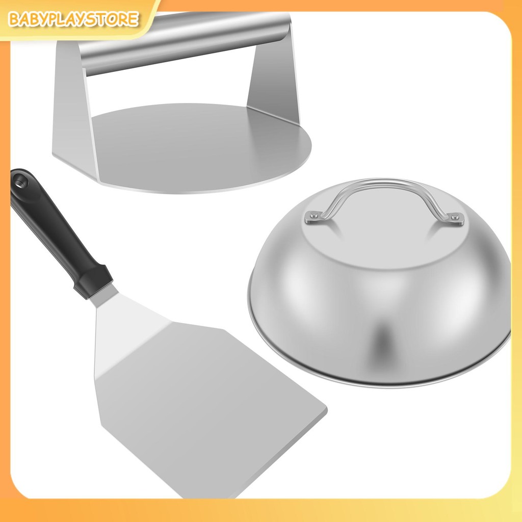 Smash Burger Kit พร้อมฝาปิด Griddle ไม้พาย 5.5 นิ้วสแตนเลส Burger กด 8.9 นิ้ว Basting ฝาครอบ 13.38 x