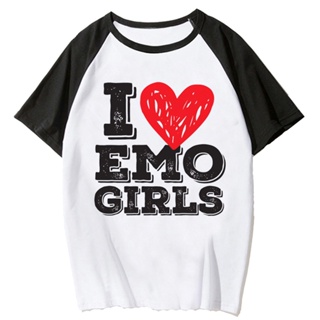 เสื้อยืด พิมพ์ลายกราฟฟิค มังงะ i Love Emo สไตล์ญี่ปุ่น สตรีท สําหรับผู้หญิง