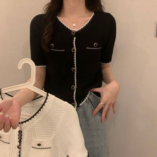 Milyfashion เสื้อยืดแขนสั้น เปิดไหล่ ผ้าเรยอน แบบบาง ผ้าถัก ขนาดเล็ก แฟชั่นฤดูร้อน สไตล์ฝรั่งเศส สําหรับผู้หญิง 2023
