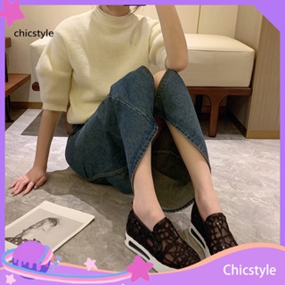 Chicstyle รองเท้าส้นเตารีด ผ้าตาข่าย ระบายอากาศ พื้นหนา กันลื่น สําหรับผู้หญิง 1 คู่