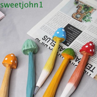 Sweetjohn ปากกาเจลแกะสลักไม้ รูปเห็ด 0.5 มม. หมึกสีฟ้า เครื่องเขียน สําหรับนักเรียน ของขวัญ