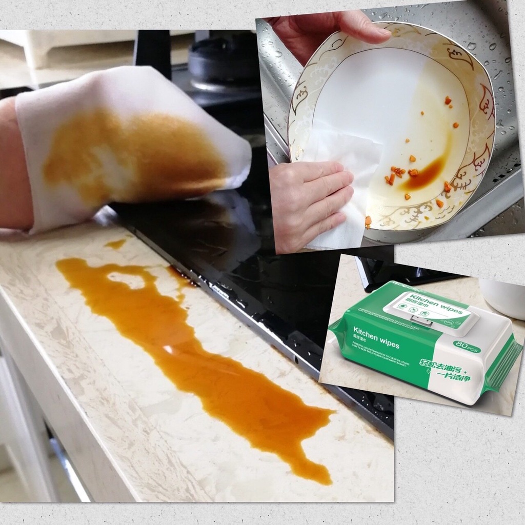 💙 แผ่นทำความสะอาดครัว ทิชชู่เปียก เช็ดคราบ ขจัดความมัน เช็ดเครื่องครัว บรรจุ 80 แผ่น 💙 - รูปที่ 5