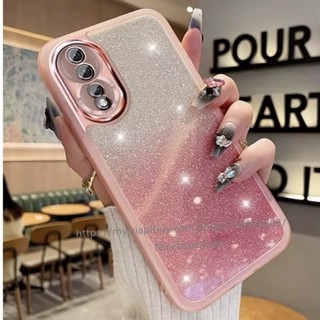 เคสโทรศัพท์มือถือแบบนิ่ม ใส แต่งกลิตเตอร์ พร้อมฟิล์มกันรอยเลนส์ในตัว สีพื้น สําหรับ Honor90 Honor 70 90 Lite X9a X9 5G 2023