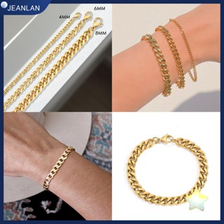 Jeanlan สร้อยข้อมือ โลหะ สเตนเลส ชุบทอง 18K 4 6 8 มม. สําหรับผู้ชาย ผู้หญิง