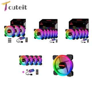 Tcuteit COOLMOON พัดลมระบายความร้อน RGB 6-Pin เสียงเงียบ ขนาดเล็ก 12 ซม. พร้อมชุดควบคุม