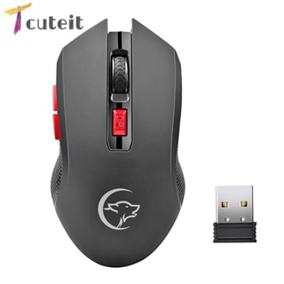 Tcuteit เมาส์ออปติคอลเล่นเกมไร้สาย 2.4G 2400DPI 6 ปุ่ม พร้อมตัวรับสัญญาณ USB