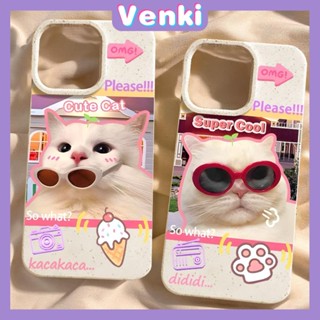 VENKI - เข้ากันได้สำหรับ เคสไอโฟน เคสไอโฟน11 เคส iphone 11 กรณีเป็นมิตรกับสิ่งแวดล้อมย่อยสลายได้สีขาวกรณีกันกระแทกป้องกันแว่นกันแดดน่ารักเล่น Cool Cat เข้ากันได้กับ iPhone 15 14 Pro Max 13 Pro Max 12 Pro Max XR XS 7