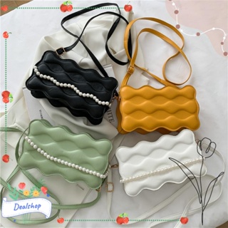 Dealshop กระเป๋าสะพายไหล่ สายโซ่ ประดับไข่มุก สีพื้น เรียบง่าย สําหรับผู้หญิง