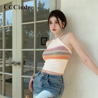 Cccindee ใหม่ เสื้อสายเดี่ยวลําลอง คอกว้าง เข้ารูป ลายทาง เข้ากับทุกการแต่งกาย แฟชั่นสําหรับสตรี 2023