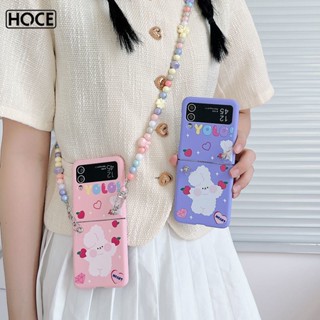 Hoce ZFLIP5 เคสโทรศัพท์มือถือแบบแข็ง กันกระแทก ลายการ์ตูนกระต่ายน่ารัก พร้อมสายโซ่ยาว สีแคนดี้ สําหรับ Samsung Galaxy Z Flip3 4 5 ZFlip4 flip5 5G