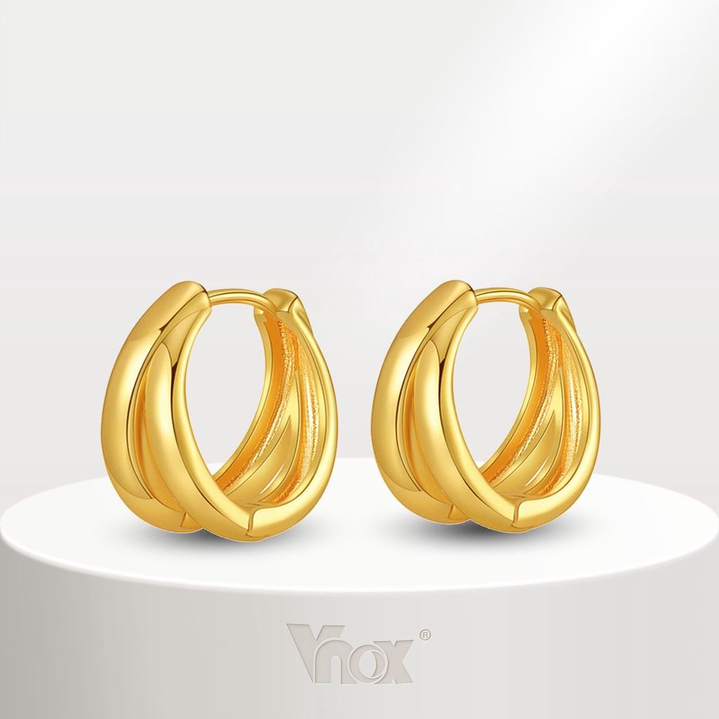 Vnox ต่างหู ทรงกลม ทอง 18K กันแพ้ เรียบง่าย หรูหรา สําหรับผู้หญิง