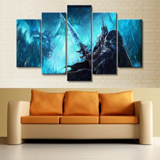 วอลเปเปอร์ผ้าใบ พิมพ์ลาย The Battle Of Warcraft Game สําหรับตกแต่งผนังบ้าน ห้องนั่งเล่น 5 แผง