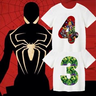 เสื้อยืดแขนสั้น ผ้าฝ้าย พิมพ์ลาย Marvel Spiderman เหมาะกับฤดูร้อน สําหรับเด็กผู้ชาย