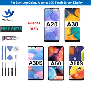 Oled อะไหล่หน้าจอสัมผัสดิจิทัล LCD พร้อมกรอบ แบบเปลี่ยน สําหรับ Samsung Galaxy A20 A30 A50 A30s A50s A70