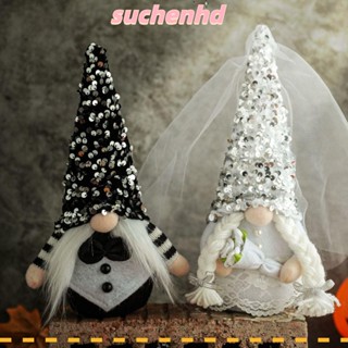 Suchenhd ตุ๊กตาเจ้าบ่าว และเจ้าบ่าว แบบผ้า สีดํา สีขาว สําหรับตกแต่งห้องเจ้าสาว งานแต่งงาน 2 ชิ้น