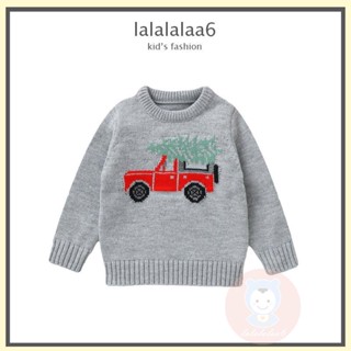 Laa6 เสื้อกันหนาวแขนยาว คอกลม ผ้าถัก พิมพ์ลายรถบรรทุก คริสต์มาส สีแดง สําหรับเด็ก