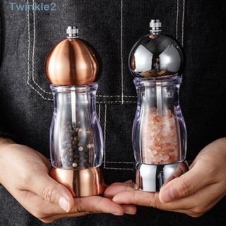 Twinkle เครื่องบดพริกไทย แก้ว ABS เครื่องเทศ สมุนไพร สเตนเลส ทําอาหาร ขวดบดเกลือทะเล สีโรสโกลด์ใส ปรับได้ เครื่องมือครัว