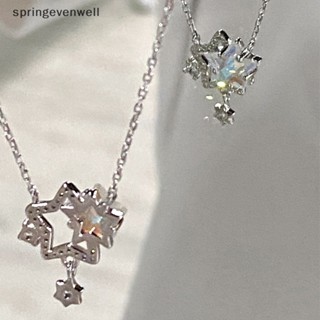 [springevenwell] สร้อยคอโซ่ จี้รูปดาวคู่ ประดับพลอยเทียม ของขวัญวันวาเลน สําหรับแฟนสาว ปาร์ตี้ เครื่องประดับ พร้อมส่ง