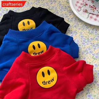 Craftseries เสื้อกันหนาว มีฮู้ด พิมพ์ลายหน้ายิ้ม แฟชั่น สําหรับสัตว์เลี้ยง สุนัข แมว C5P8 ไซซ์ S-2XL