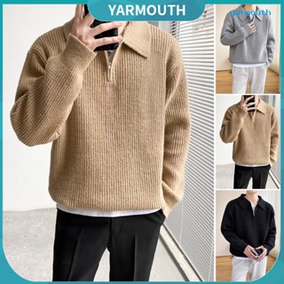 Yyr-- เสื้อกันหนาวแขนยาว คอซิป สีพื้น สไตล์วินเทจ สําหรับผู้ชาย