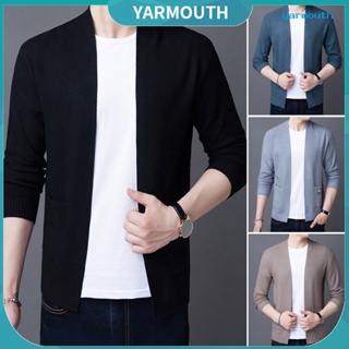 Yyr--เสื้อแจ็กเก็ตคาร์ดิแกนกันหนาว แขนยาว ผ้าถัก เปิดด้านหน้า ลําลอง สีพื้น เหมาะกับฤดูใบไม้ผลิ และฤดูใบไม้ร่วง สําหรับผู้ชาย