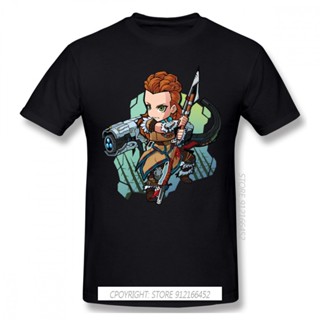 เสื้อยืด พิมพ์ลาย Horizon Zero Dawn Nora Hunter Aloy Game สีแดง สําหรับผู้ชาย