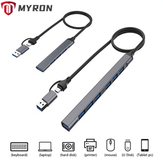 Myron 2-in-1 อะแดปเตอร์ฮับ USB 3.0 Type-C อะลูมิเนียมอัลลอย ความเร็วสูง 7 พอร์ต OTG สําหรับแล็ปท็อป PC