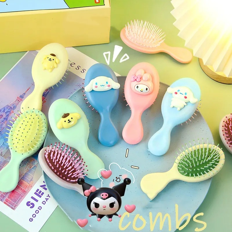 ใหม่ น่ารัก ถุงลมนิรภัยหวีการ์ตูนอบเชยม้วน ทํานอง คุโรมิ หวีขนาดเล็กผู้หญิงสร้างสรรค์นวดหวี เบาะ หวีนวดผมต่อต้านลวกสาวของขวัญ