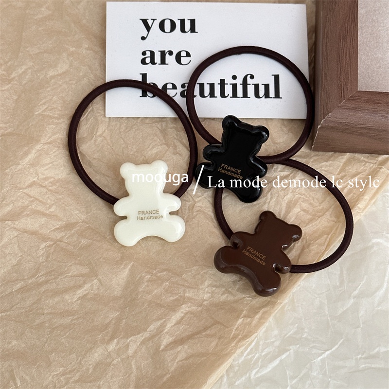 Moouga ยางรัดผมหางม้า ยางรัดผม ลายตัวอักษร หมี สไตล์เกาหลี สําหรับผู้หญิง