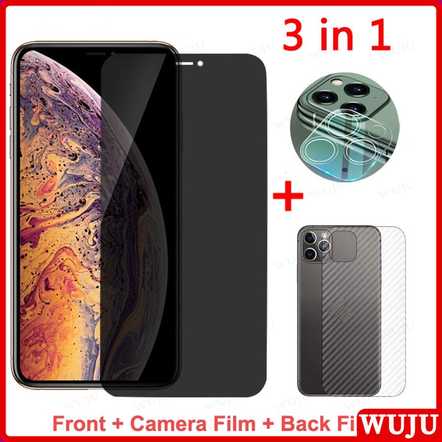 Wuju 3-in-1 กระจกนิรภัยกันรอยหน้าจอ กันแอบมอง เพื่อความเป็นส่วนตัว สําหรับ iPhone 11 12 13 14 15 Pro Max XR X XS 7 8 Plus SE