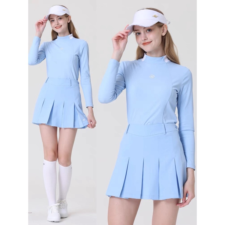 Azureway เสื้อกีฬากอล์ฟ คอกลม แบบแห้งเร็ว จับคู่สี เหมาะกับฤดูใบไม้ร่วง และฤดูหนาว สําหรับผู้หญิง